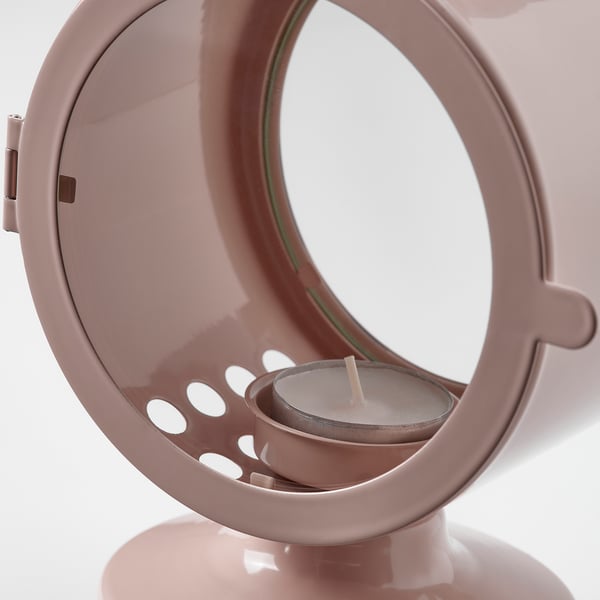 FLODSVALA Lantern f/tealight, indoor/outdoor, pale pink, 21 cm