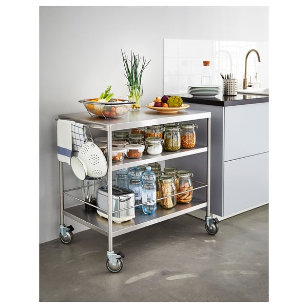 FLYTTA Kitchen cart, stainless steel, 98x57 cm