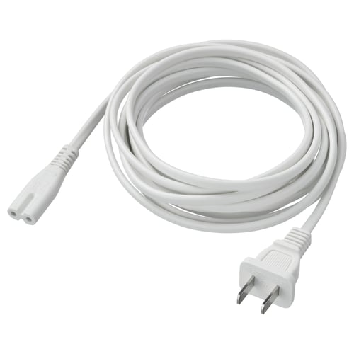 A white FÖRNIMMA power cable with a plug and a connector at opposite ends, made of pvc plastic.