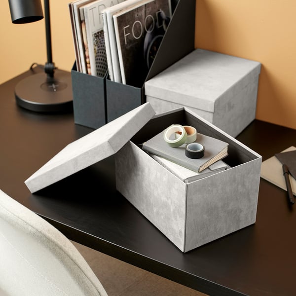 GJÄTTA Storage box with lid, velvet light gray, 18x25x15 cm
