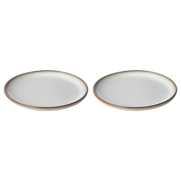Two GLADELIG side plates, sandy-glazed, round, stoneware. Ideal for asian dishes, bread, or desserts.