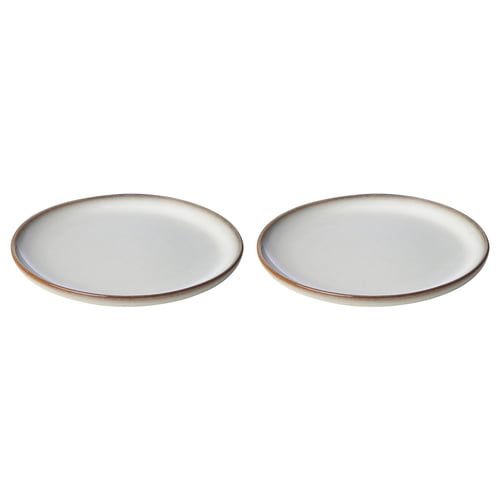 Two GLADELIG side plates, sandy-glazed, round, stoneware. Ideal for asian dishes, bread, or desserts.