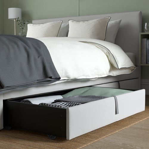 GLADSTAD upholstered bed, 2 storage boxes IKEA