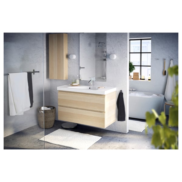 wall with 1 door, white stained oak effect, 40x14x96