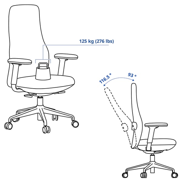 GRÖNFJÄLL Office chair with armrests, Letafors gray/black