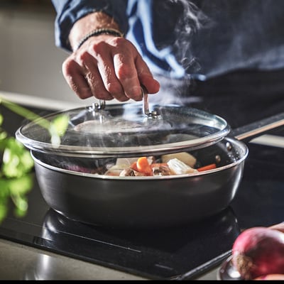 GULDÖRING Sauté pan with lid, non-stick coating glass/black-gray, 24 cm