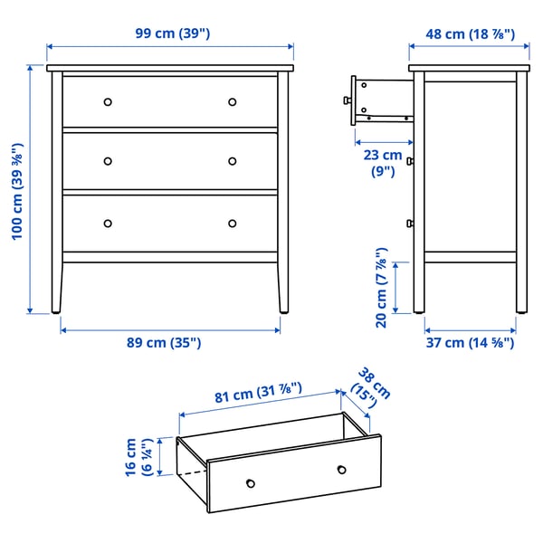 GULLABERG 3-drawer chest, white/anchor/unlock function, 99x48x100 cm