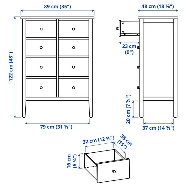 GULLABERG 8-drawer dresser, white/anchor/unlock function, 89x48x122 cm