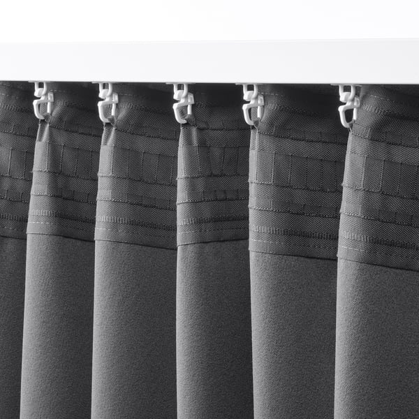 HÄGGVECKMAL Room darkening curtains, 1 pair, dark gray/with heading tape, 145x250 cm