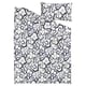 A black and white floral patterned bedding set with a pillowcase, made from recycled cotton and lyocell.