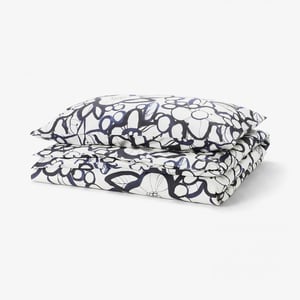 HÄRLIR Comforter cover and pillowcase, white black/blue floral pattern, 150x200/50x80 cm