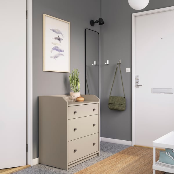 HAUGA 3-drawer dresser, beige, 70x46x84 cm