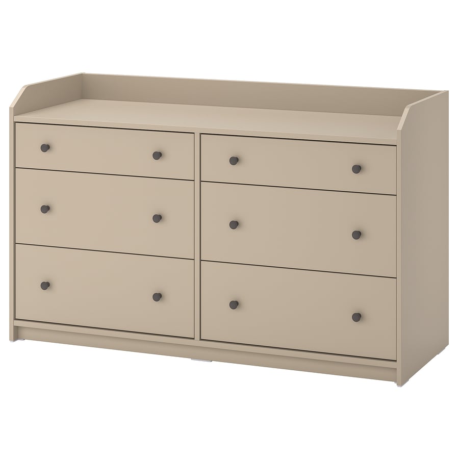 HAUGA 6drawer dresser, beige, 138x84 cm (543/8x331/8") IKEA