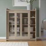 HAUGA Glass-door cabinet, beige, 105x116 cm