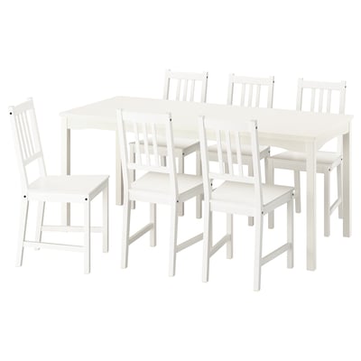 HAUGA / STEFAN Table and 6 chairs, white/white, 168x74 cm