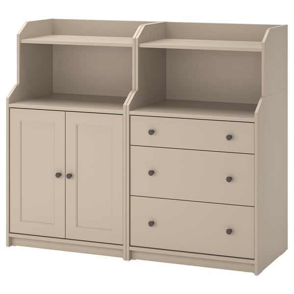 HAUGA Storage combination, beige, 139x46x116 cm