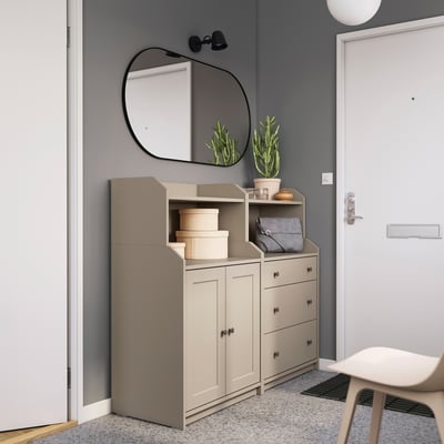 HAUGA Storage combination, beige, 139x46x116 cm