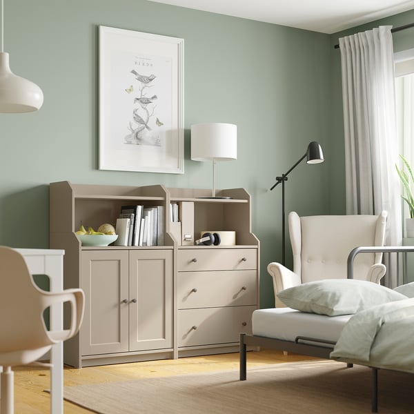 HAUGA Storage combination, beige, 139x46x116 cm