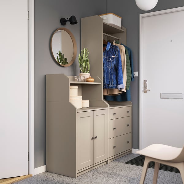 HAUGA Storage combination, beige, 139x46x199 cm