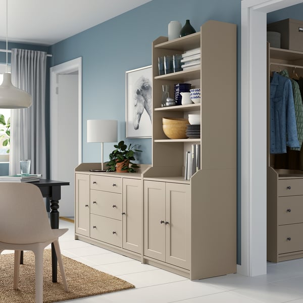 HAUGA Storage combination, beige, 210x46x199 cm