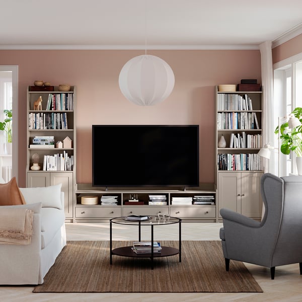 HAUGA TV/storage combination, beige, 346x46x199 cm