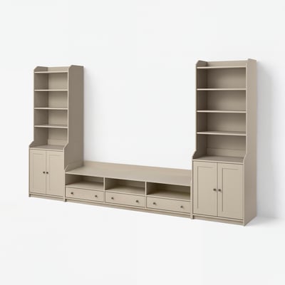 HAUGA TV/storage combination, beige, 346x46x199 cm