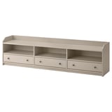 Hågua tv bench, beige. Three drawers, wide, wall-safe design.