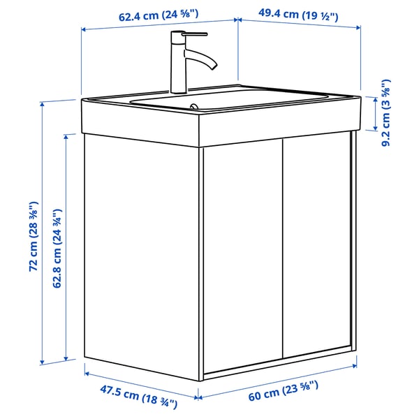 HAVBÄCK / ORRSJÖN Bathroom vanity with sink & faucet, beige, 62x49x72 cm