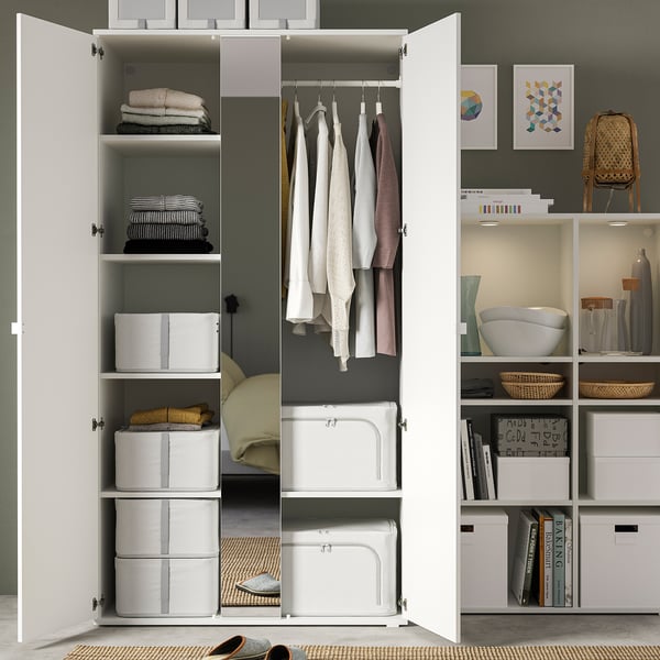 HEMMAFIXARE Storage case, fabric stripe/white/gray, 34x51x28 cm