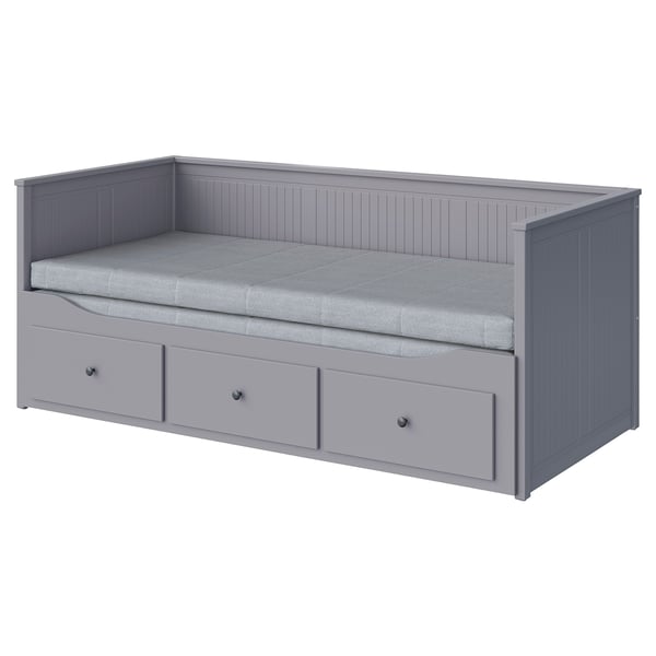 HEMNES Daybed with 3 drawers/2 mattresses, gray/Ågotnes firm, 80x200 cm
