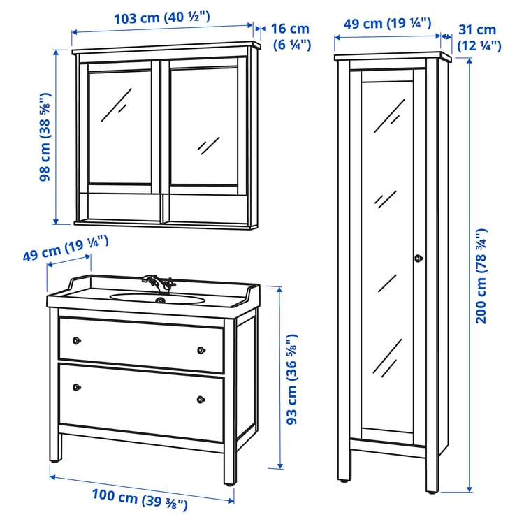 HEMNES / RÄTTVIKEN bathroom furniture, set of 5 IKEA