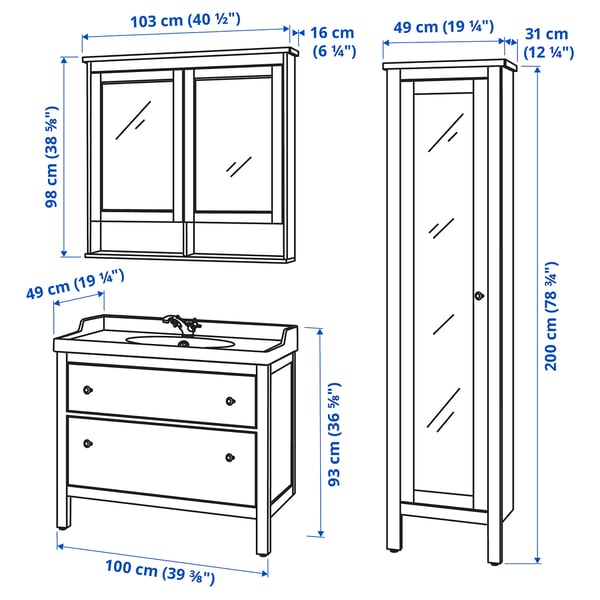 HEMNES / RÄTTVIKEN bathroom furniture, set of 5 IKEA