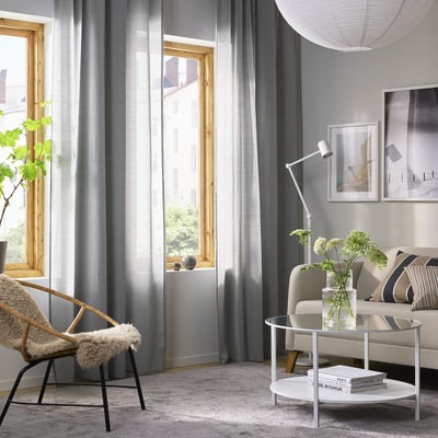 HILJA Curtains, 1 pair, gray/with heading tape, 145x250 cm
