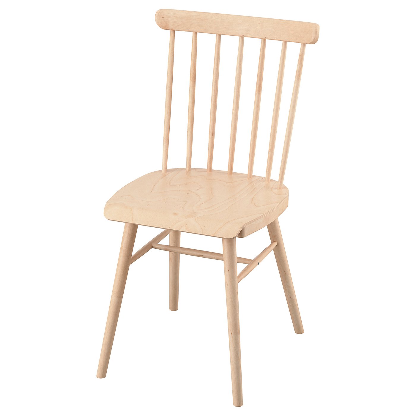 HÖGVED light birch chair. Natural wood finish. Solid birch frame. Spindle backrest. Simple, rustic design.