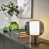 HÖGVIND Table lamp, nickel plated/gray glass