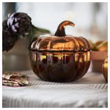 HÖSTAGILLE Decorative bowl with lid, yellow-brown, 19 cm
