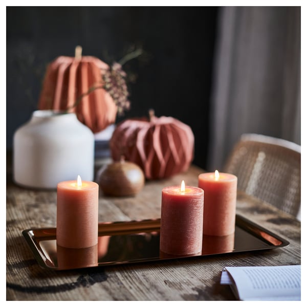 HÖSTAGILLE Unscented pillar candle, mixed colors, 10 cm