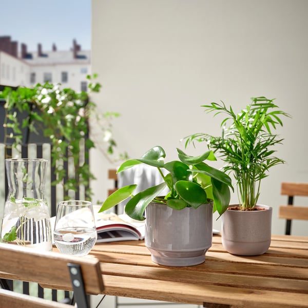 HONUNGSPALM Plant pot, indoor/outdoor/gray/beige, 12 cm