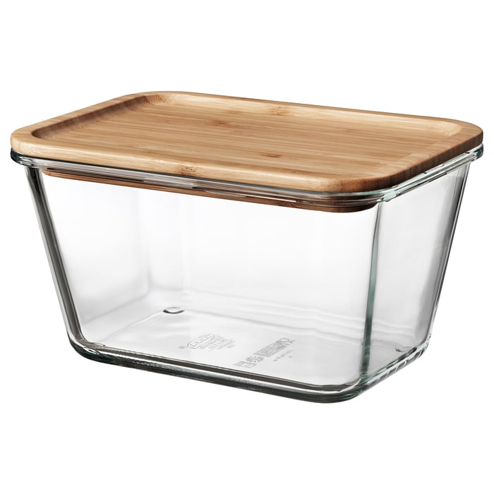 IKEA 365+ food container with lid, rectangular glass/bamboo, 1.8 l (61