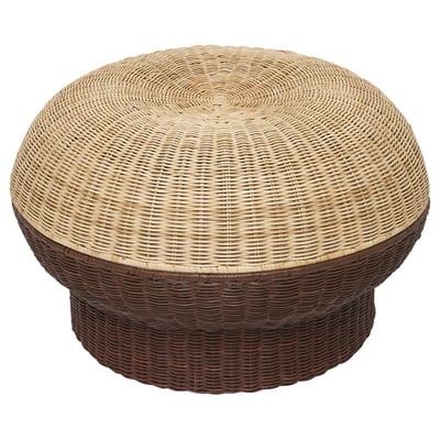 IKEA wicker ottoman, ps 2026, beige, round, woven design.