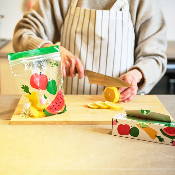 ISTAD Resealable bag, fruit/vegetables pattern green, 1 l