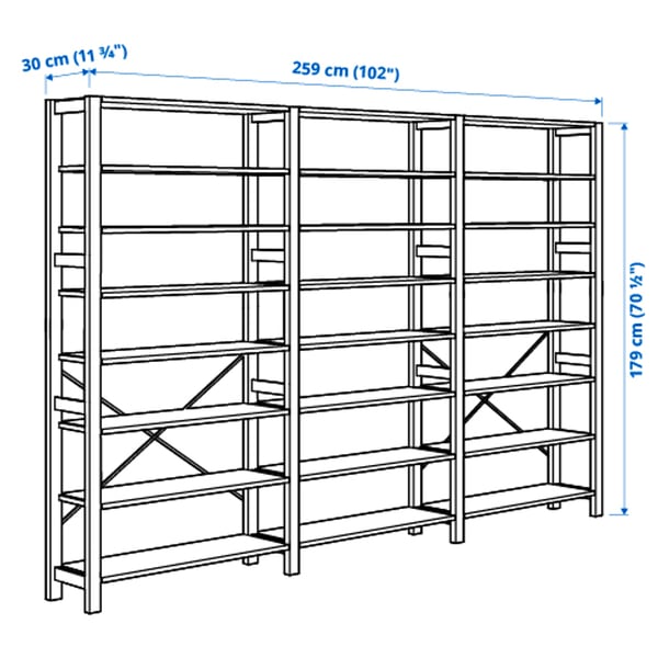 IVAR 3 section shelving unit, pine, 259x30x179 cm