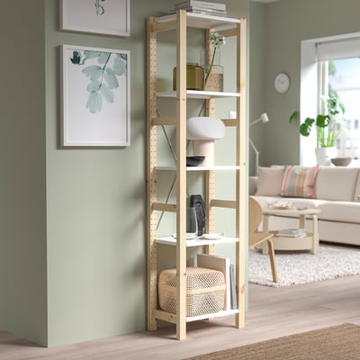 IVAR Shelf unit, pine/metal white, 48x30x179 cm