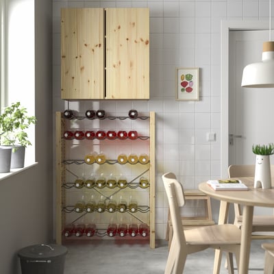 IVAR Shelving unit with bottle racks, pine/gray, 89x30x124 cm