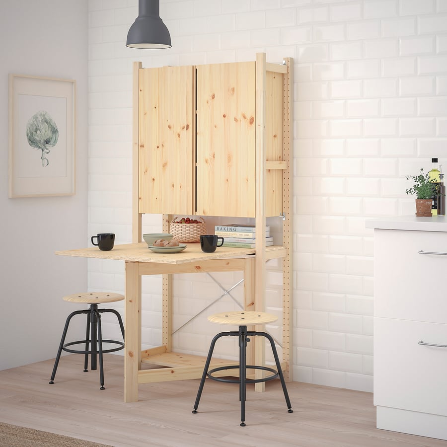 IVAR shelving unit with foldable table, pine, 89x30x179 cm (35x113