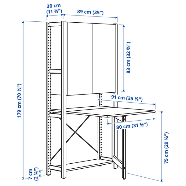 IVAR Shelving unit with foldable table, pine, 89x30x179 cm