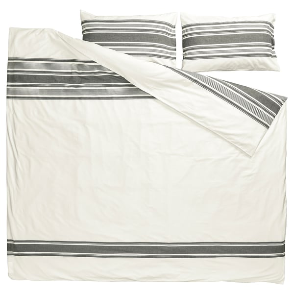 JÄTTEFRÄKEN Duvet cover and pillowcase(s), white/dark gray, 240x220/50x80 cm