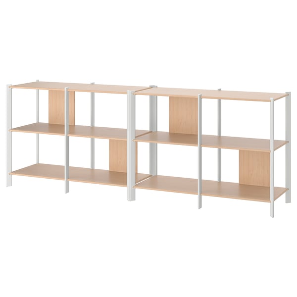 JÄTTESTA Storage combination, white/light bamboo, 240x40x85 cm