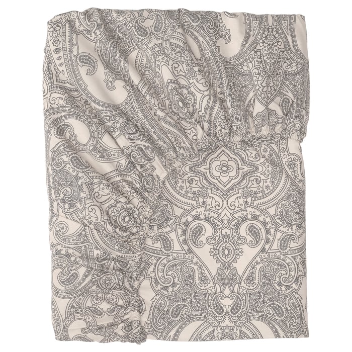 JÄTTEVALLMO fitted sheet, beige/dark gray, 150x200 cm (59x79") IKEA
