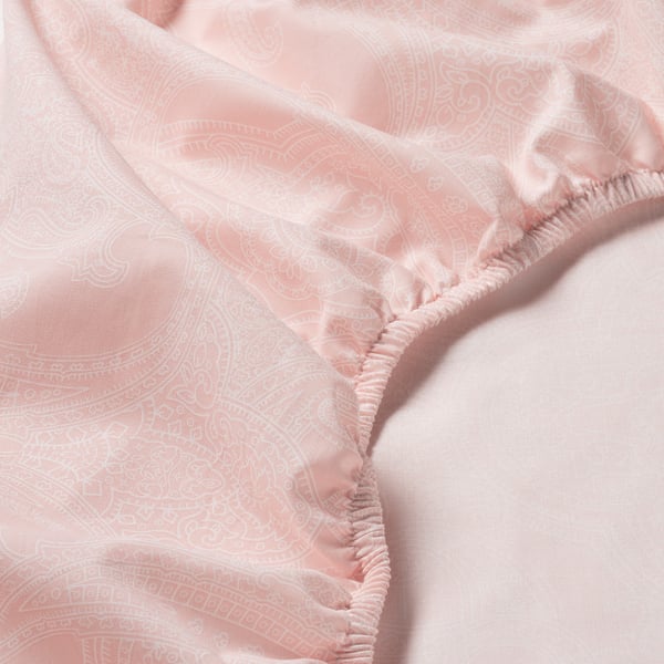 JÄTTEVALLMO Fitted sheet, light pink/white, 180x200 cm (71x79") IKEA